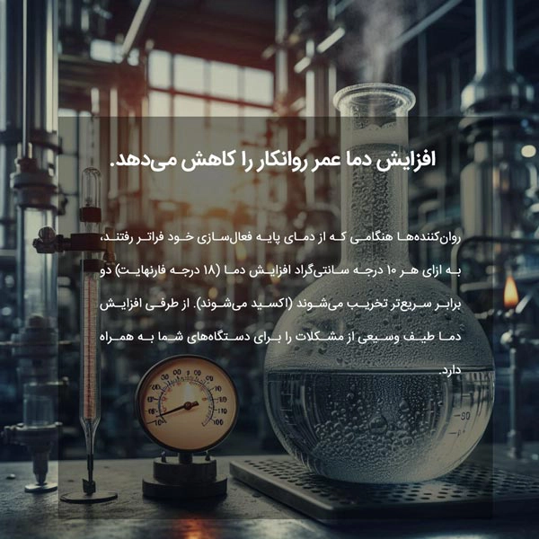 افزایش دما عمر روانکار را کاهش می‌دهد.