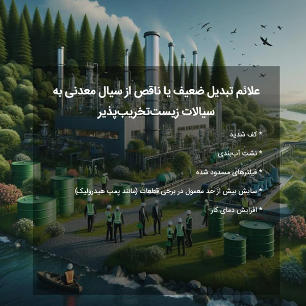 علائم تبدیل ضعیف یا ناقص از سیال معدنی به سیالات زیست‌تخریب‌پذیر